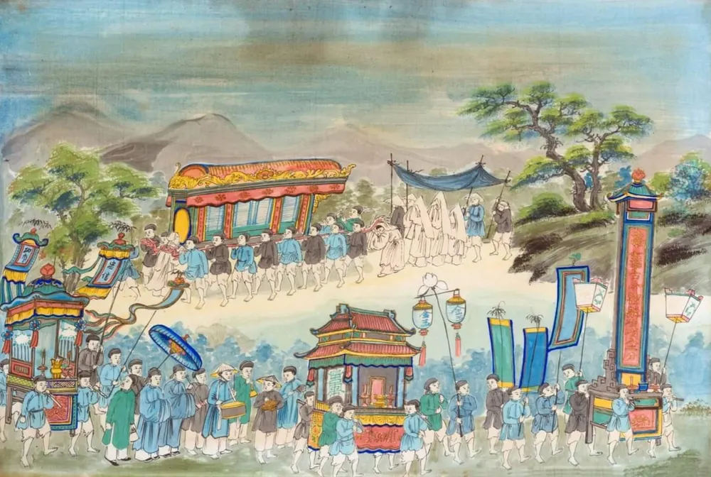 Historic Vietnamese painting of a Nguyễn-dynasty funeral procession