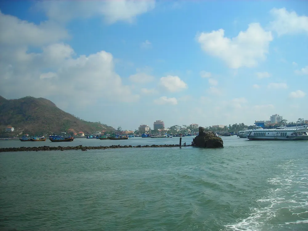 Calm sea and hills seen from Front Beach, Vũng Tàu