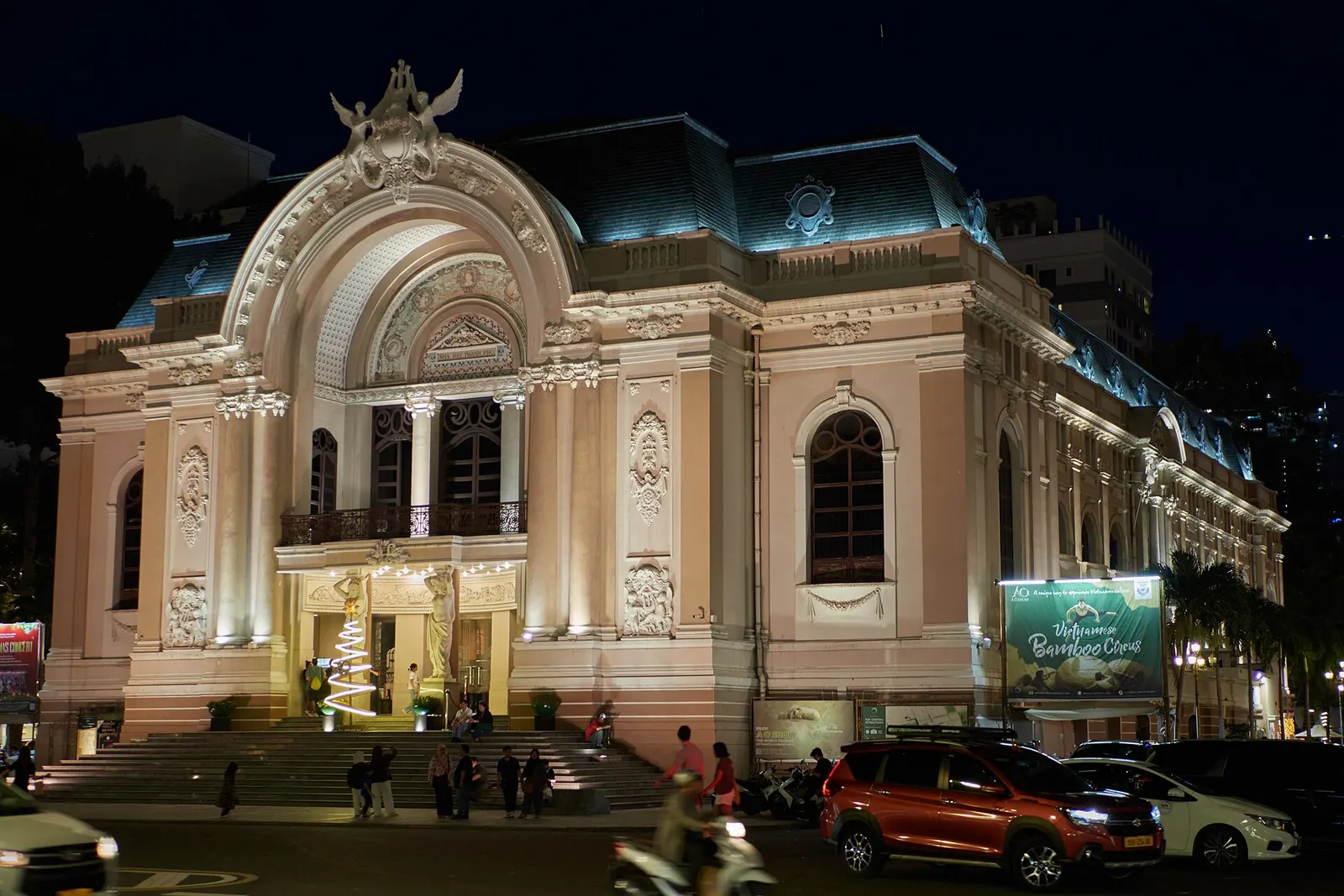 Ho Chi Minh City Opera House lit up at night