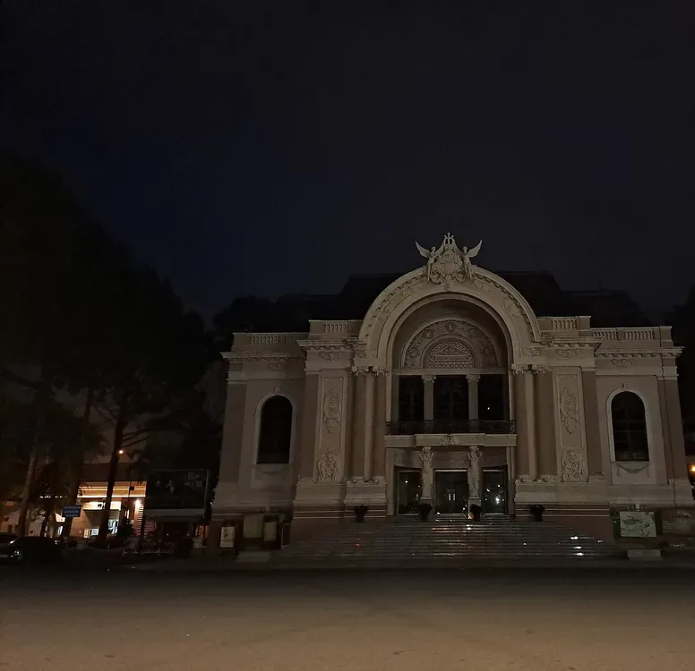 Ho Chi Minh City Opera House in the dark before sunrise