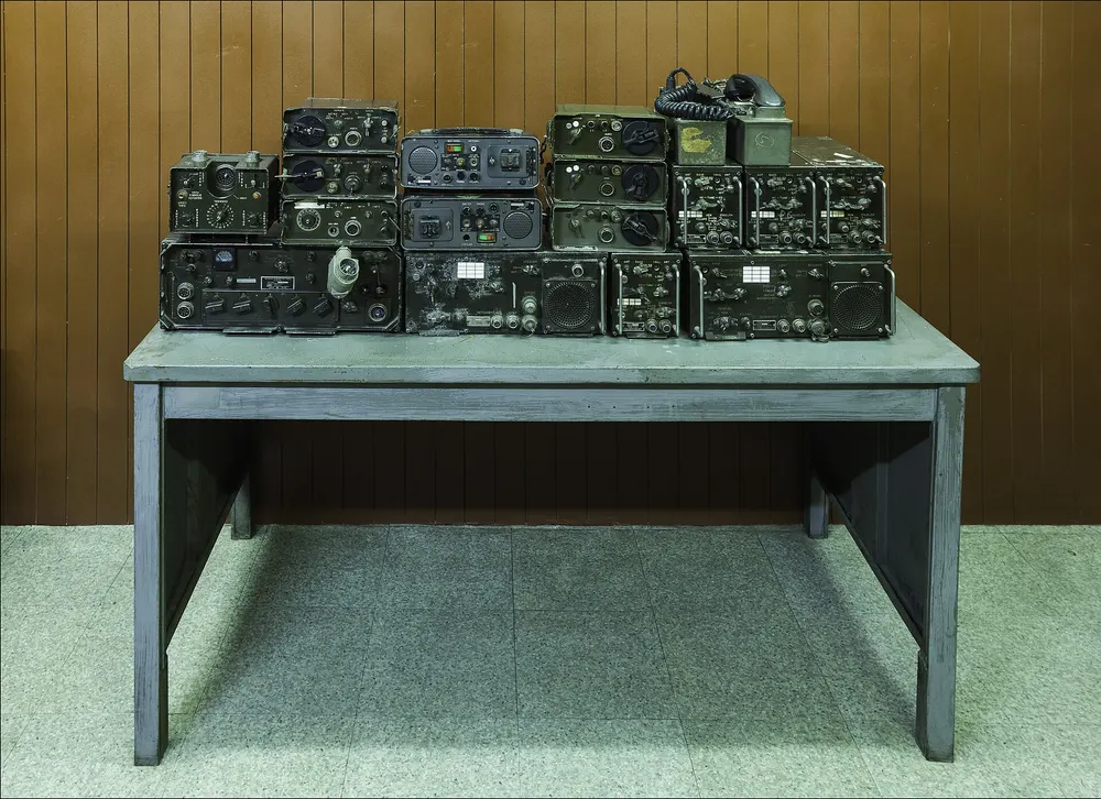 Old radio equipment on a table inside Independence Palace, Ho Chi Minh City