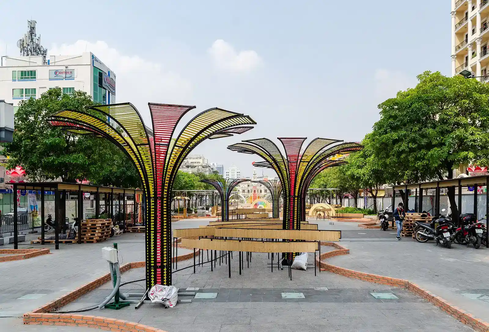Nguyễn Huệ pedestrian street in Ho Chi Minh City with tree-shaped light structures