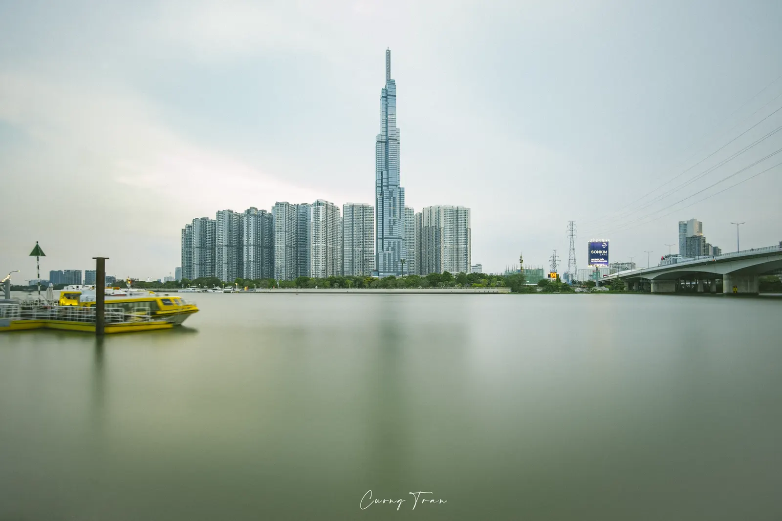 Saigon Waterbus on the river with the Landmark 81 tower behind