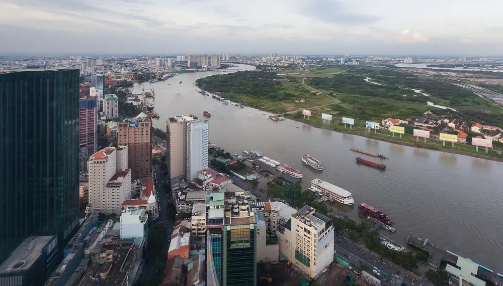 Saigon River bending past the city, seen from a high tower