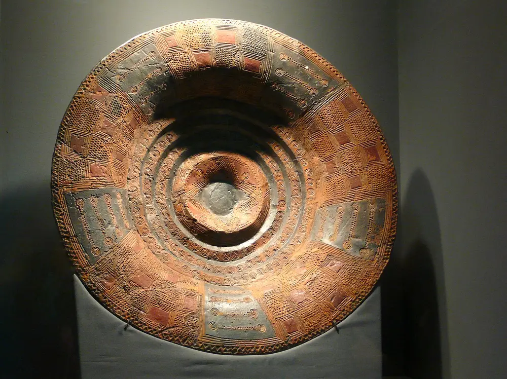 Ancient ceramic bowl in a museum display