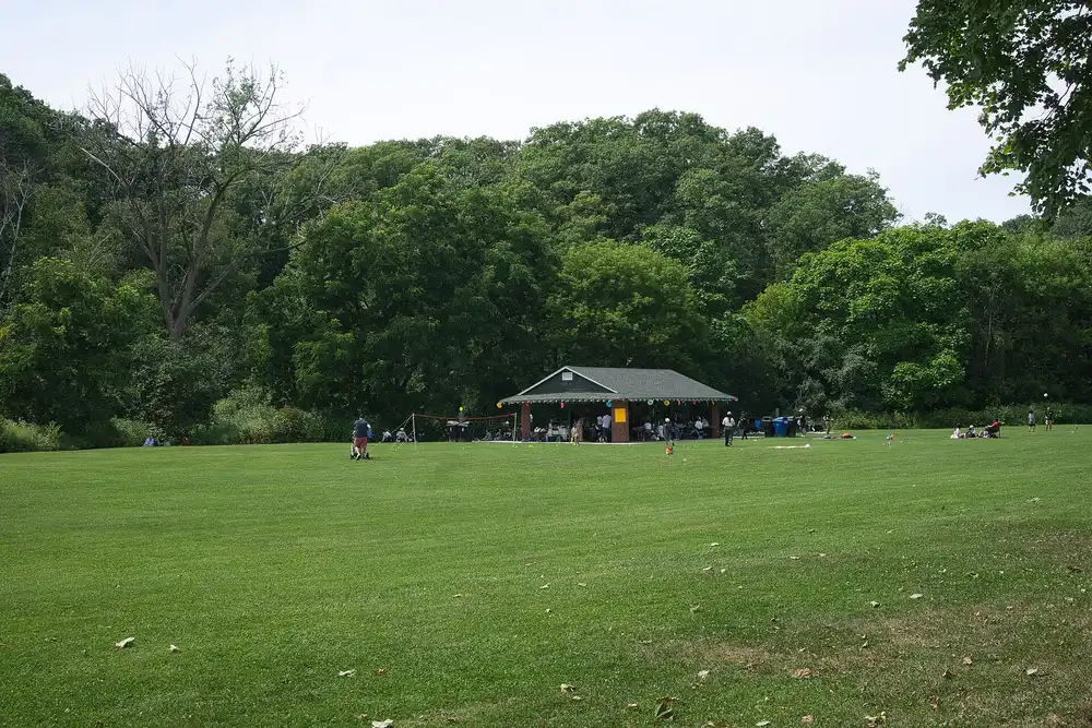 Picnic shelter and lawn in a park